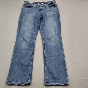 Levis Slimming Straight Jeans Womens 32 Medium Wash Blue Stretch Denim Mid Rise